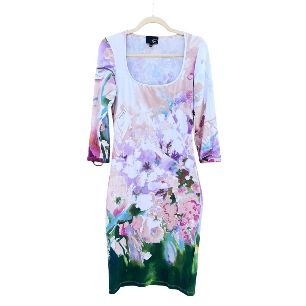 Just Cavalli Watercolor Print Floral Sheath Dress Cocktail Dress 46 US 10